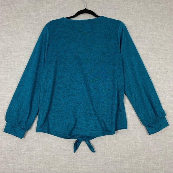 Lily Morgan Tie Front Long Sleeve Top V Neck Teal Colour - Picture 3 of 8